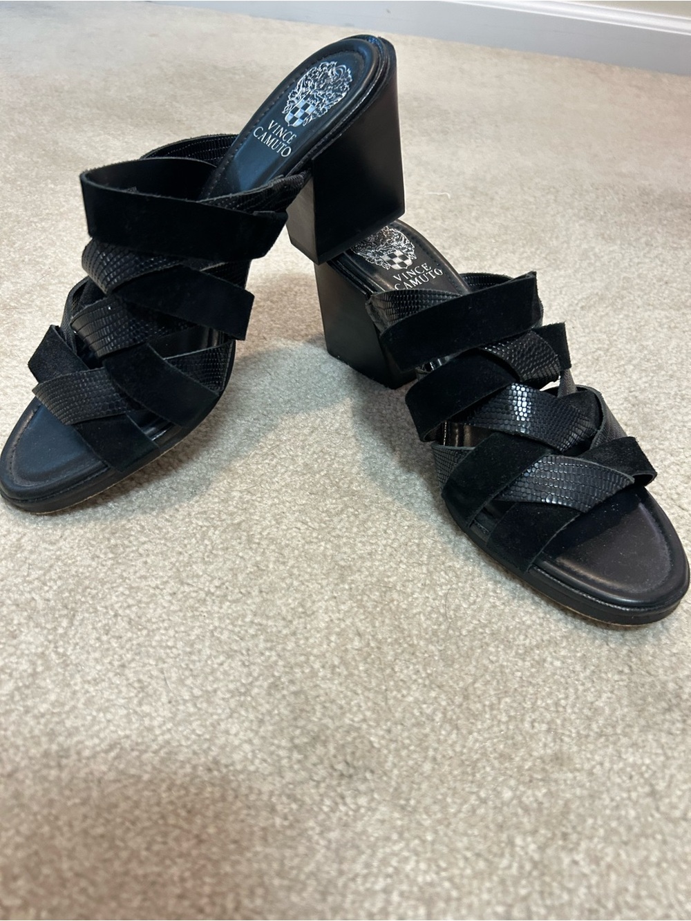 Vince Camuto Black Strappy Block Heel Mules. Size 8 Gently used